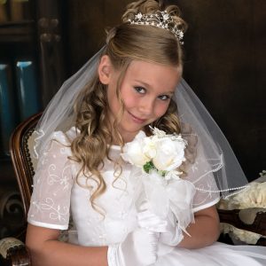 1st Communion Tiara Crown with Clustered Pearls