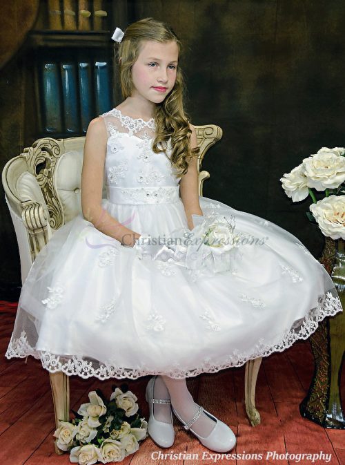 organza and satin crystals first communion dress