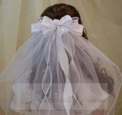 First Communion Clip Veil Satin Organza Bows and Rosette