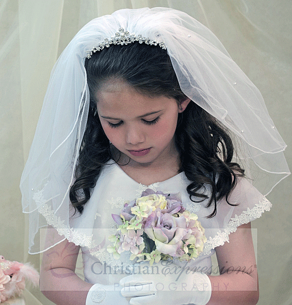 First Communion Crown Tiara Veil with Crystals and Pearls