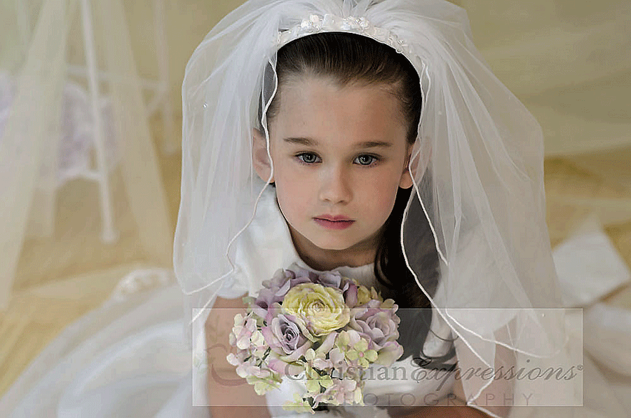 First Communion Headband Veil with Bows and Pearls