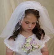 First Communion Headband Veil with Braided Design Pearl Accents