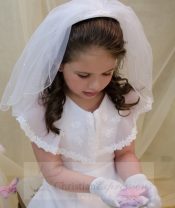 First Communion Headband Veil with Pearls and Organza