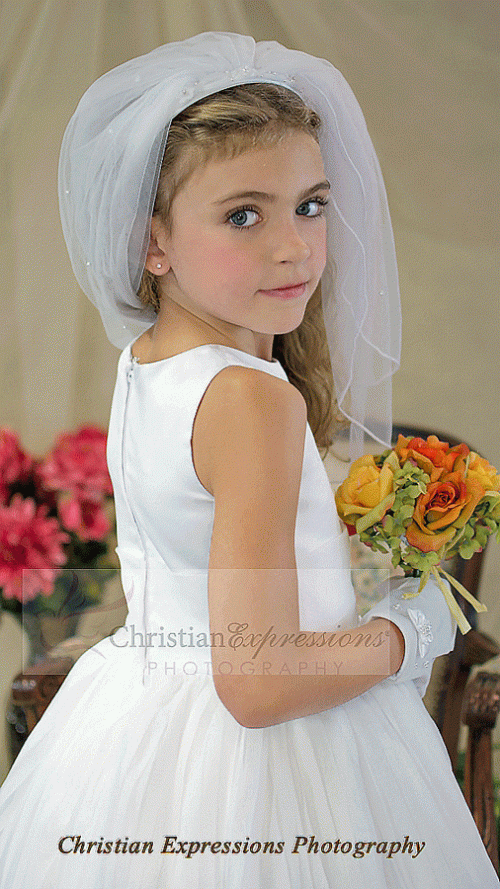 First Communion Headband Veils with Scattered Pearls