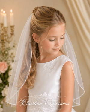 First Communion Veil with Pearl Edge Trim Single Tier
