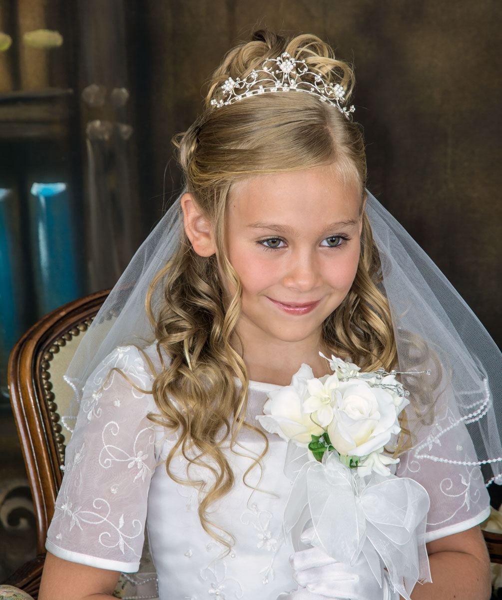 First Communion Tiara Crown with Clustered Pearls