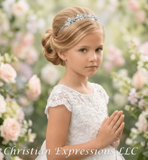 First Communion Silver Tiara with Floral Design