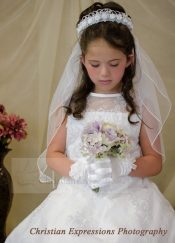 First Communion Wreath Crown Headpiece Satin Rosettes Pearls Attached Veil