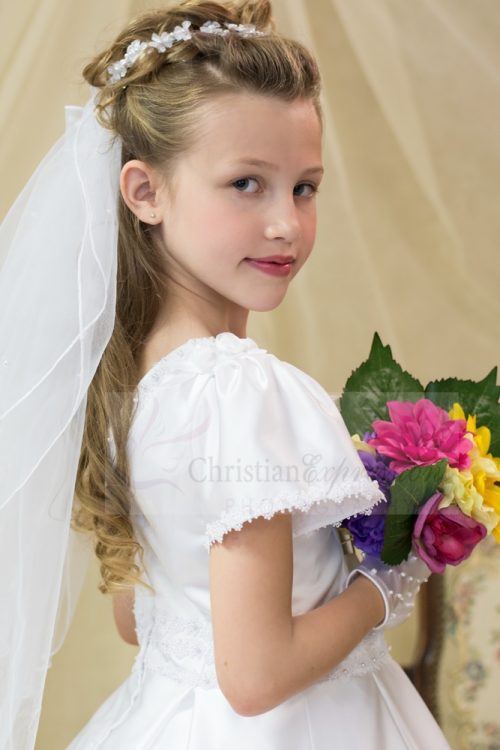 First Communion Wreath Veil Small Flowers Pearl Accents