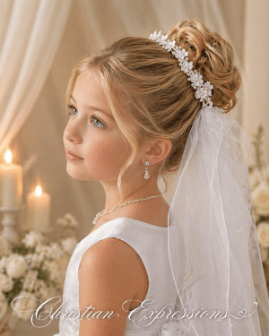 First Communion Wreath Veil Tiny Flowers with Pearls