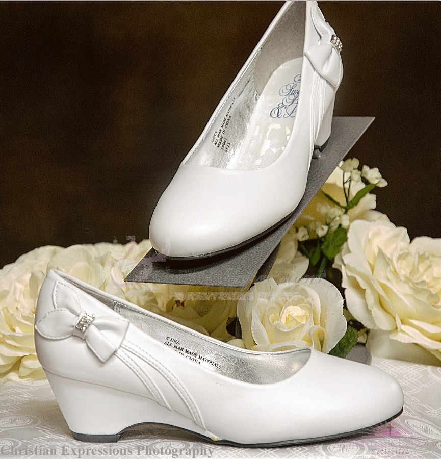Girls First Communion Shoes Wedge Heel Girls White First