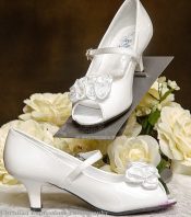 Girls Open Toe First Communion Shoes Satin Flower