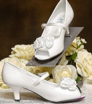 Girls Open Toe First Communion Shoes Satin Flower