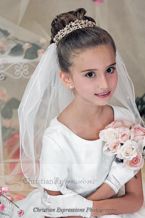 Gold First Communion Crown Headpiece with Attached Veil