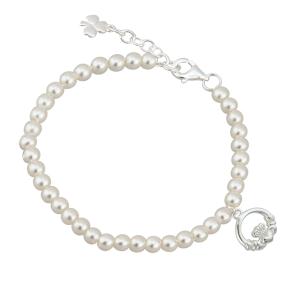Pearl Bracelet with Irish Claddagh Charm