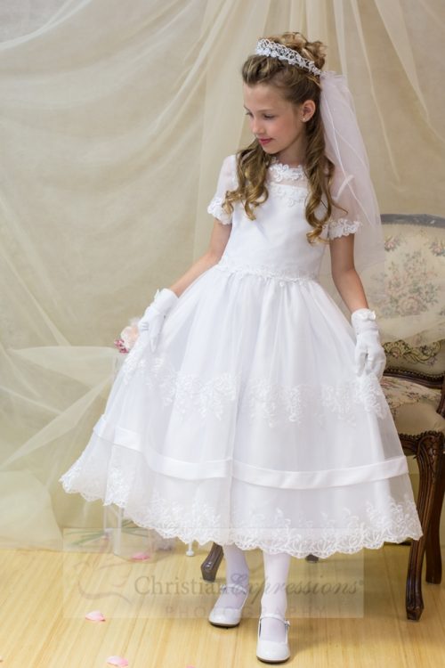 Satin and Lace Banding First Communion Dress