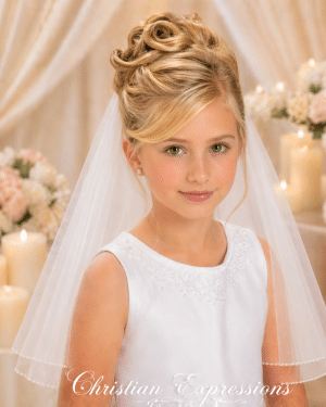 Two Tier First Communion Veil with Pearl Edge Trim
