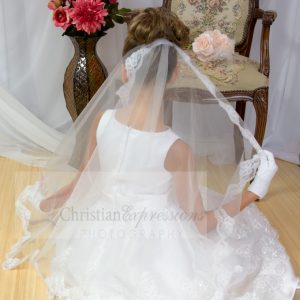 White Lace First Communion Mantilla for Girls