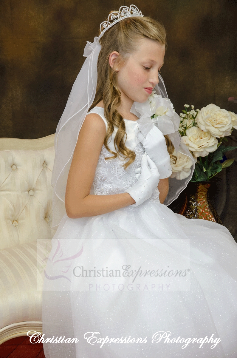 :ace with Crystals White First Communion Dress