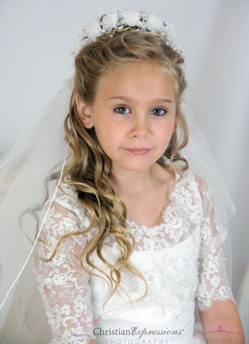 first communion crown veil with flowers