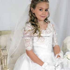 Lace Top First Communion Dress with Gold Metallic