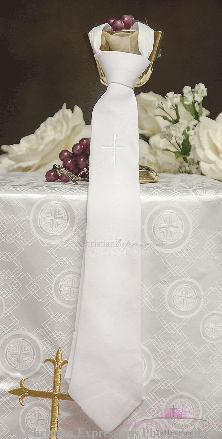 Boys First Communion Tie with Embroidered Cross