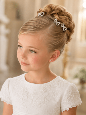 First Communion Rhinestone Bow Hairpins Set of 4