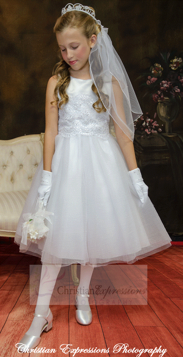 satin and tulle first communion dress