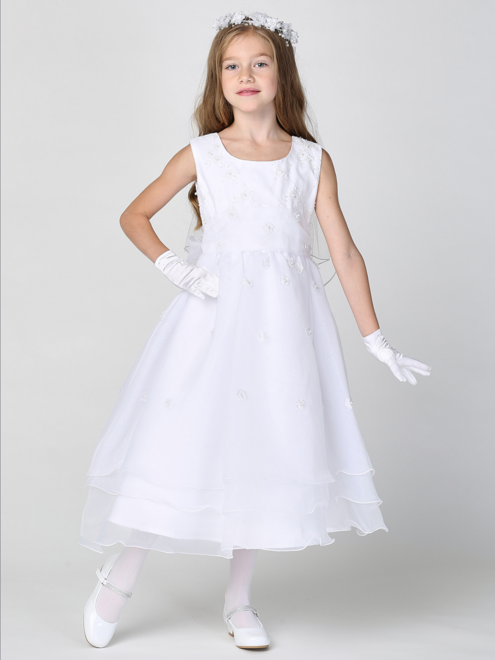 First Communion Dress with flower & pearls