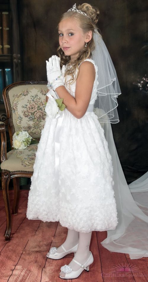 1st Communion Dress with Embroidered Tulle