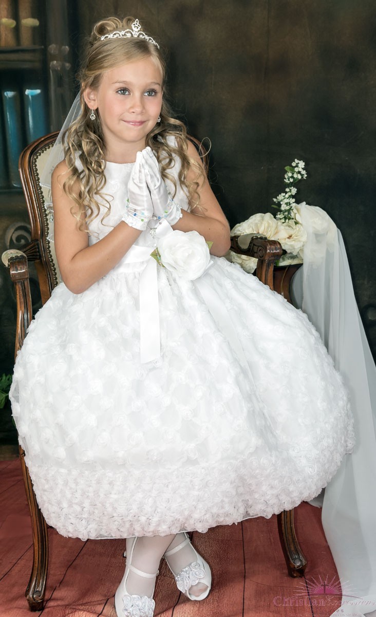 Girls First Holy Communion Dresses with Embroidered Tulle