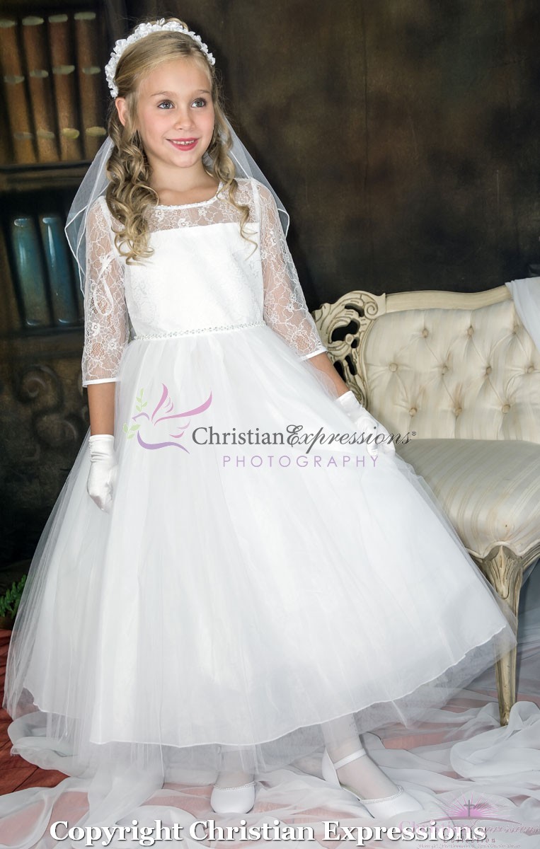 long sleeve lace first communion dresses