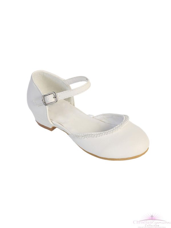 Girls First Communion Shoes Pearl Trim | Girls White First Holy ...