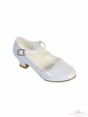 Girls Rhinestone Trim First Communion Shoes