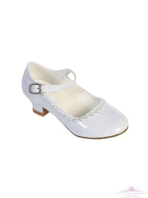 Girls Rhinestone Trim First Communion Shoes