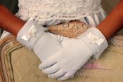 First Communion Gloves Matte Satin Organza Rosette