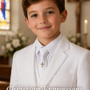 Boys White First Communion Tie with Gold Cross - FirstCommunions.com Boys White First Communion Tie with Gold Cross - FirstCommunions.com