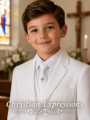 Boys White First Communion Tie with Gold Cross