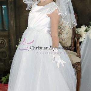 First Communion Dress pearl cap sleeves size 12