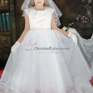 First Communion Dress pearl cap sleeves size 14