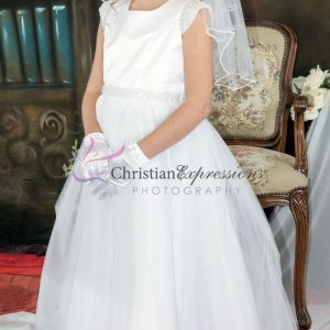 First Communion Dress pearl cap sleeves size 16