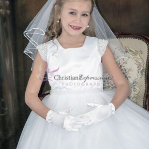 First Communion Dress pearl cap sleeves size 7