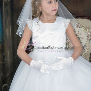 First Communion Dress pearl cap sleeves size 8