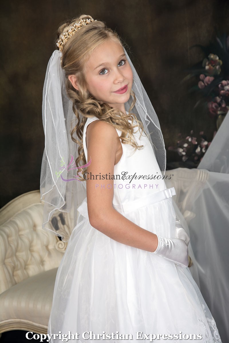 Satin First Communion Dress with Lace Skirt