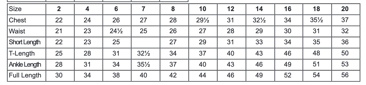 First Communion Dress Size Chart Tip Top
