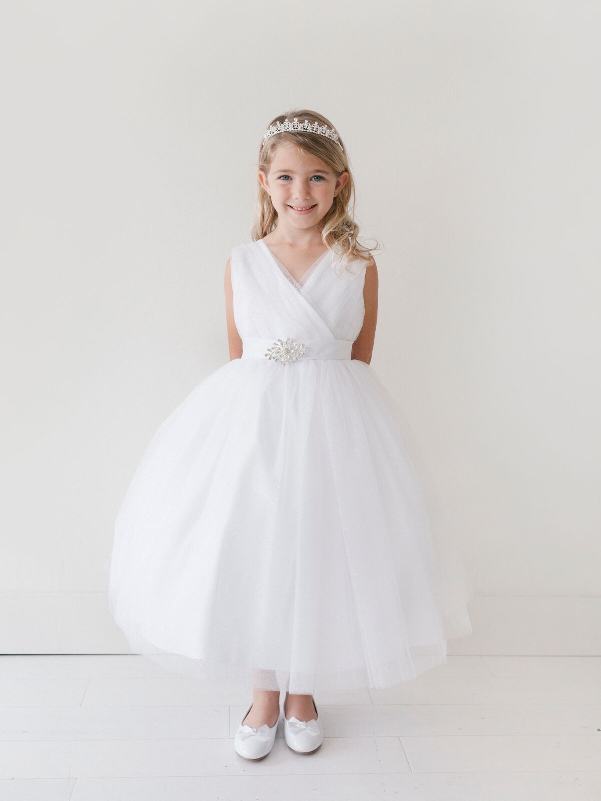 Flower Girl Dress Glitter Tulle Rhinestone Brooch