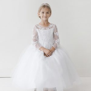 Lace Bodice First Communion Dress Long Sleeves