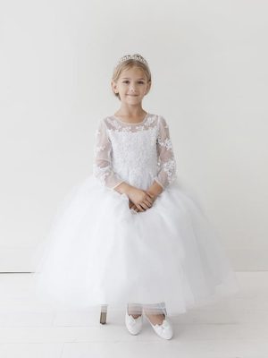 Lace Bodice First Communion Dress Long Sleeves