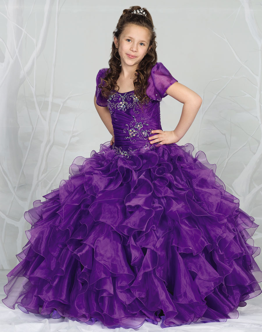 Girls Pageant Gown with Ruffled Skirt and Jeweled Embroidery ...
