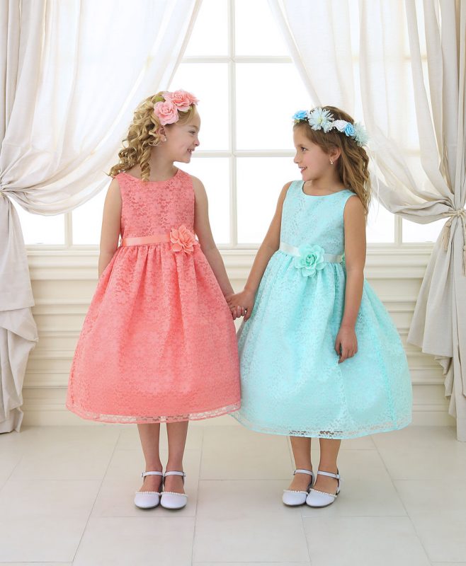 Flower Girl Dress with Floral Lace Overlay